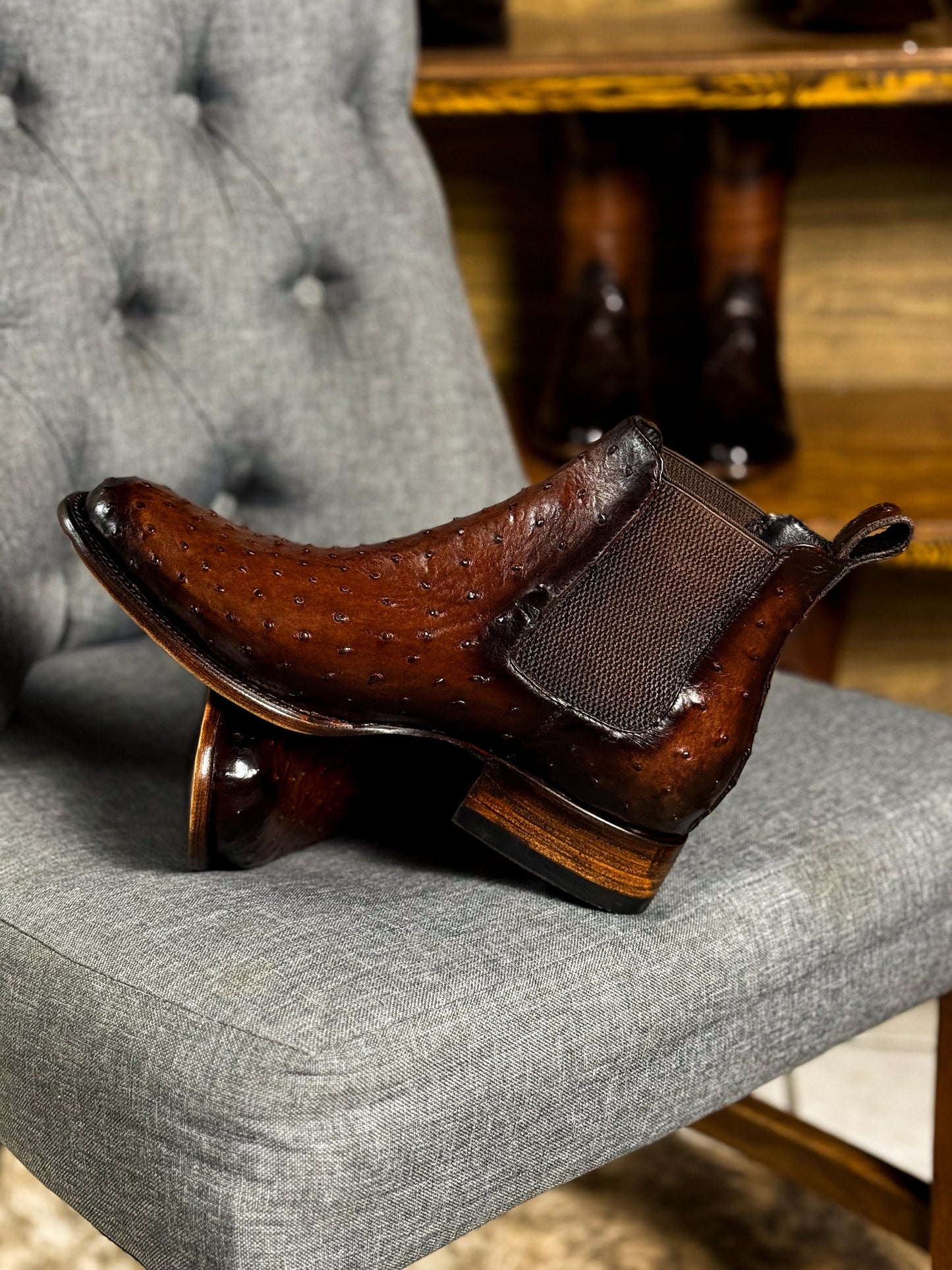 Men's Brown Ostrich Leather Chelsea Boots