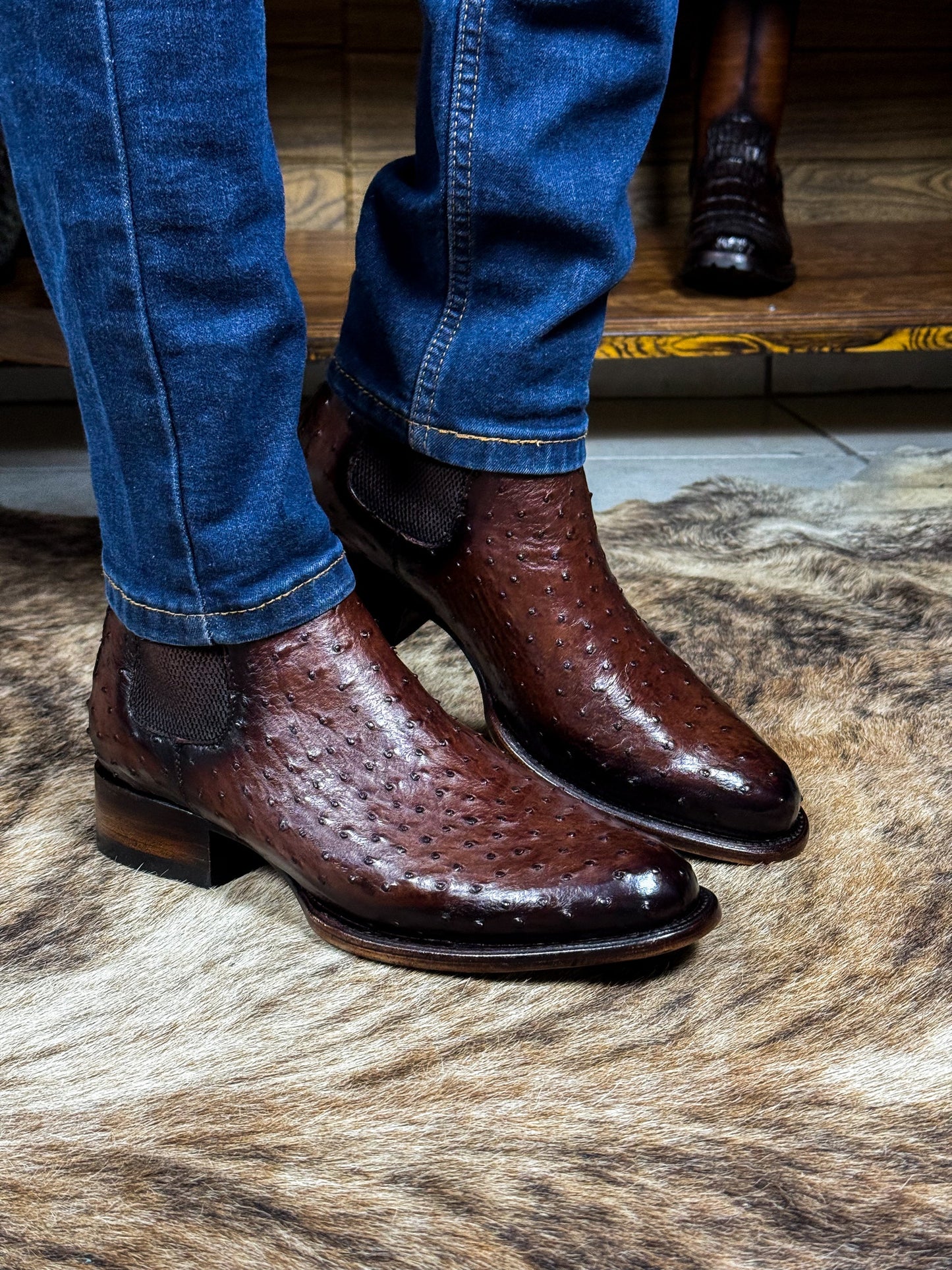 Men's Brown Ostrich Leather Chelsea Boots