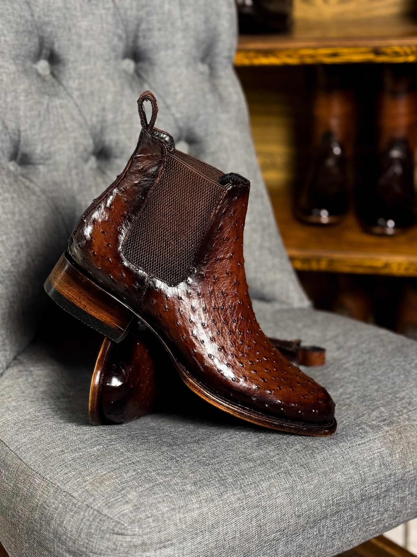Men's Brown Ostrich Leather Chelsea Boots