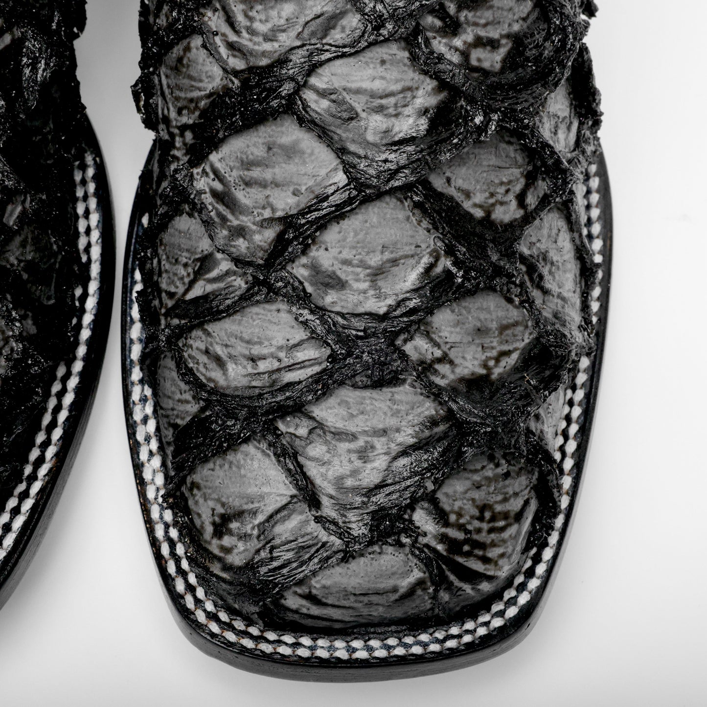 Grey Jumbo Pirarucu Leather Boots - Square Toe