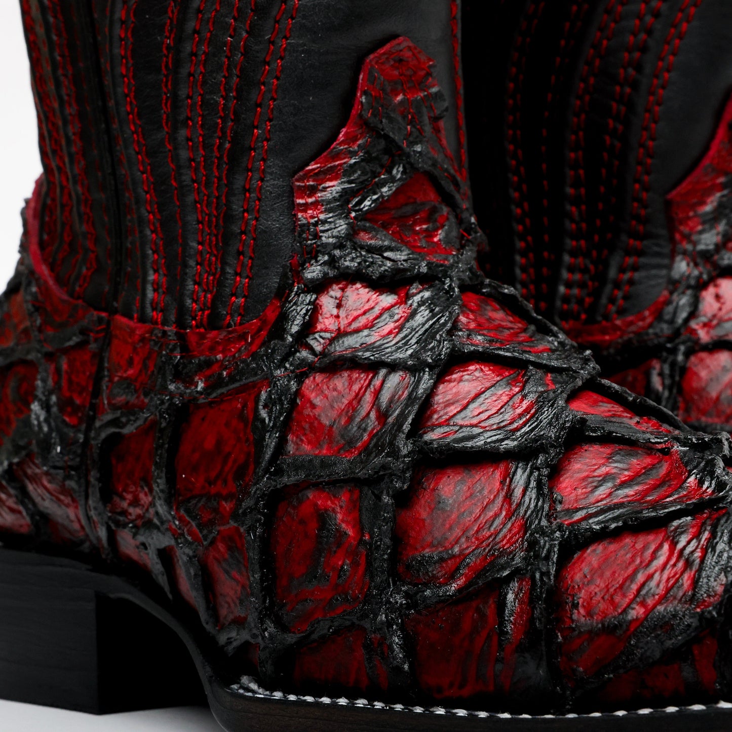 Jumbo Pirarucu Leather Boots In Black Cherry – Square Toe Design