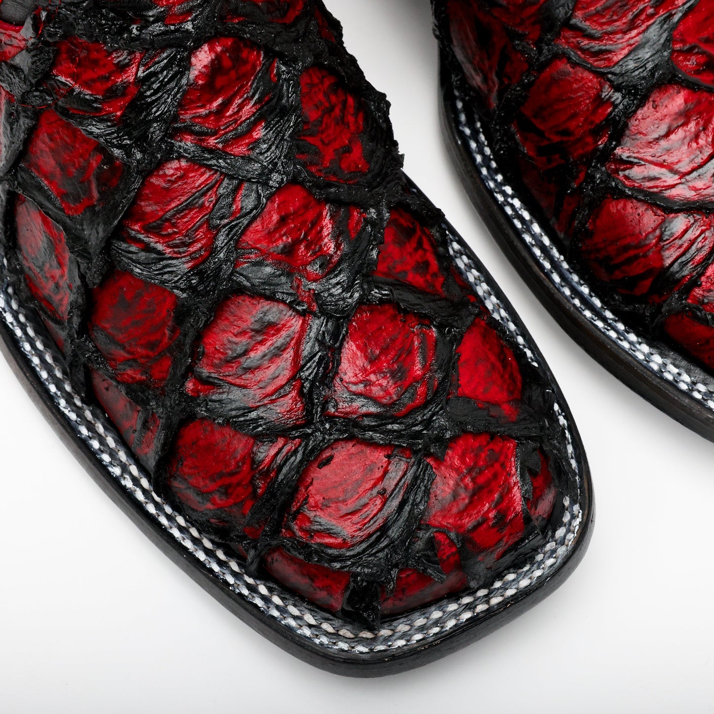 Jumbo Pirarucu Leather Boots In Black Cherry – Square Toe Design