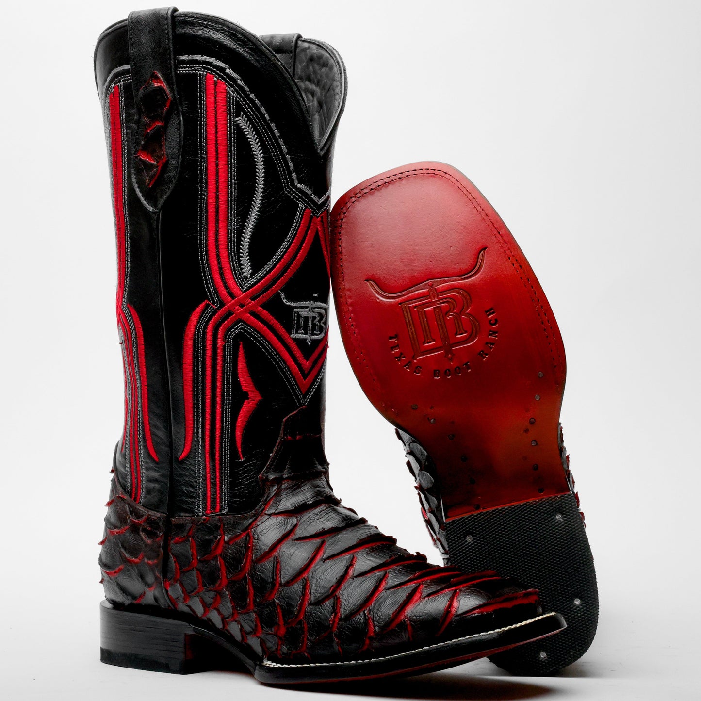 BlackRed Jumbo Python Leather Boots - Square Toe