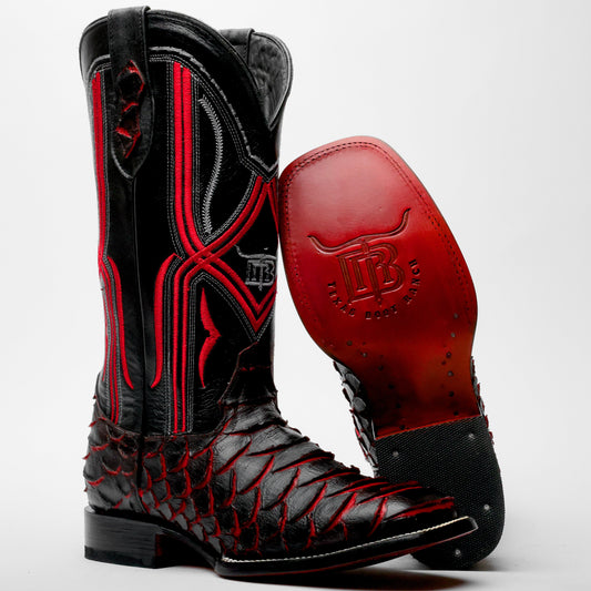 BlackRed Jumbo Python Leather Boots - Square Toe