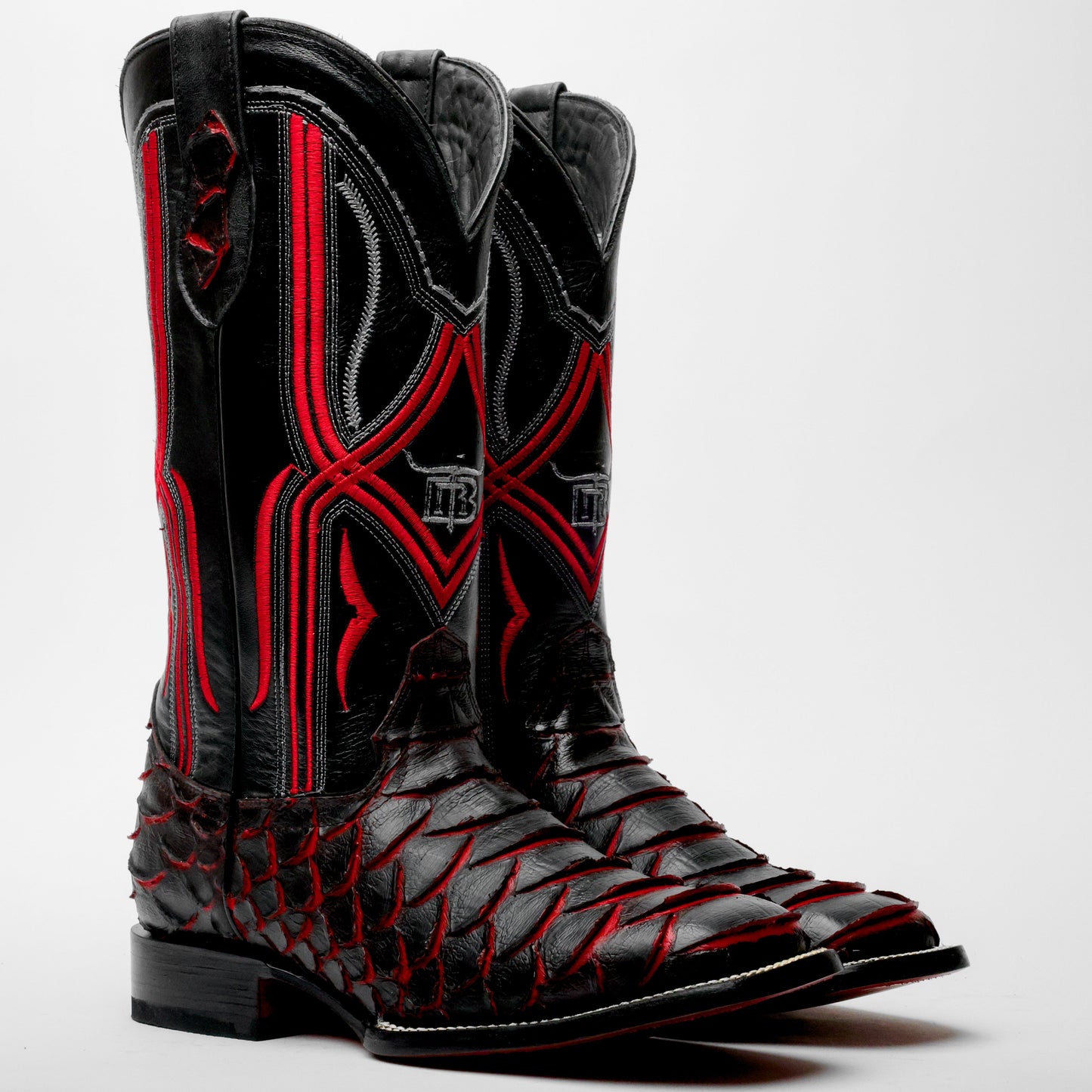 BlackRed Jumbo Python Leather Boots - Square Toe