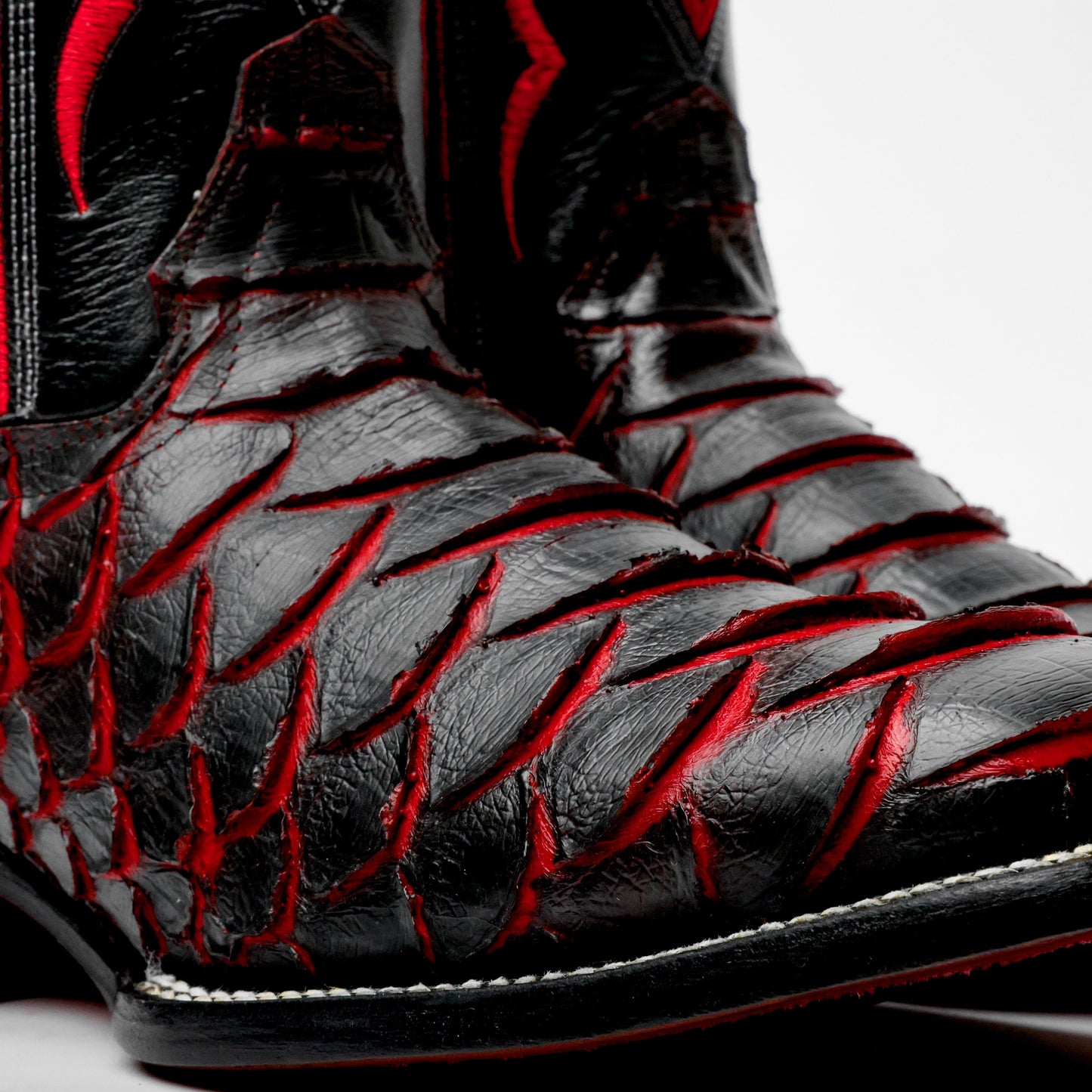 BlackRed Jumbo Python Leather Boots - Square Toe
