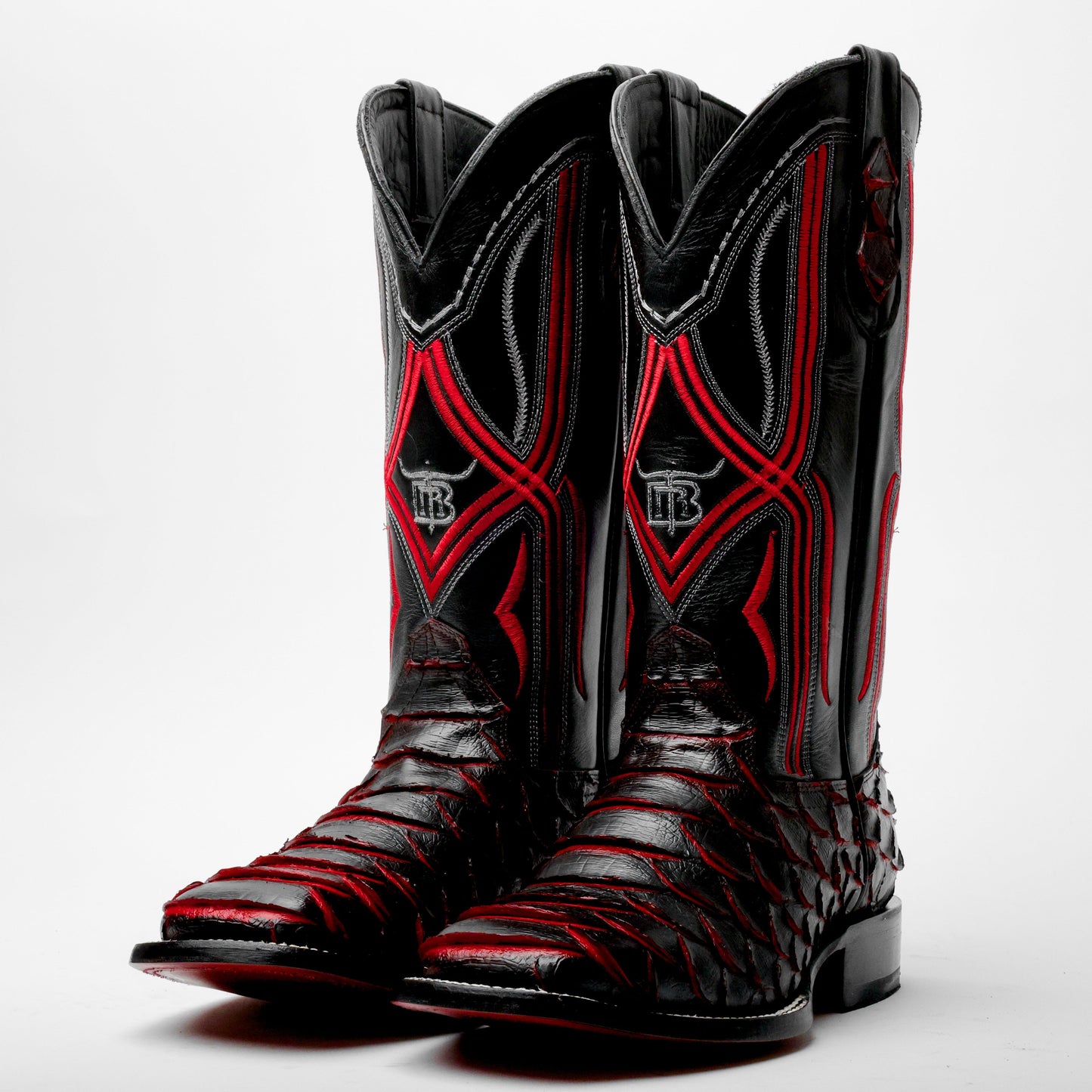 BlackRed Jumbo Python Leather Boots - Square Toe