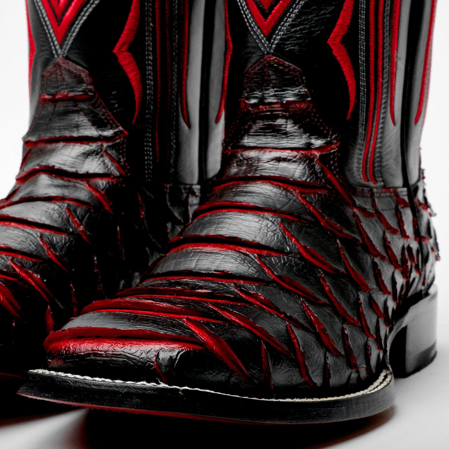 BlackRed Jumbo Python Leather Boots - Square Toe