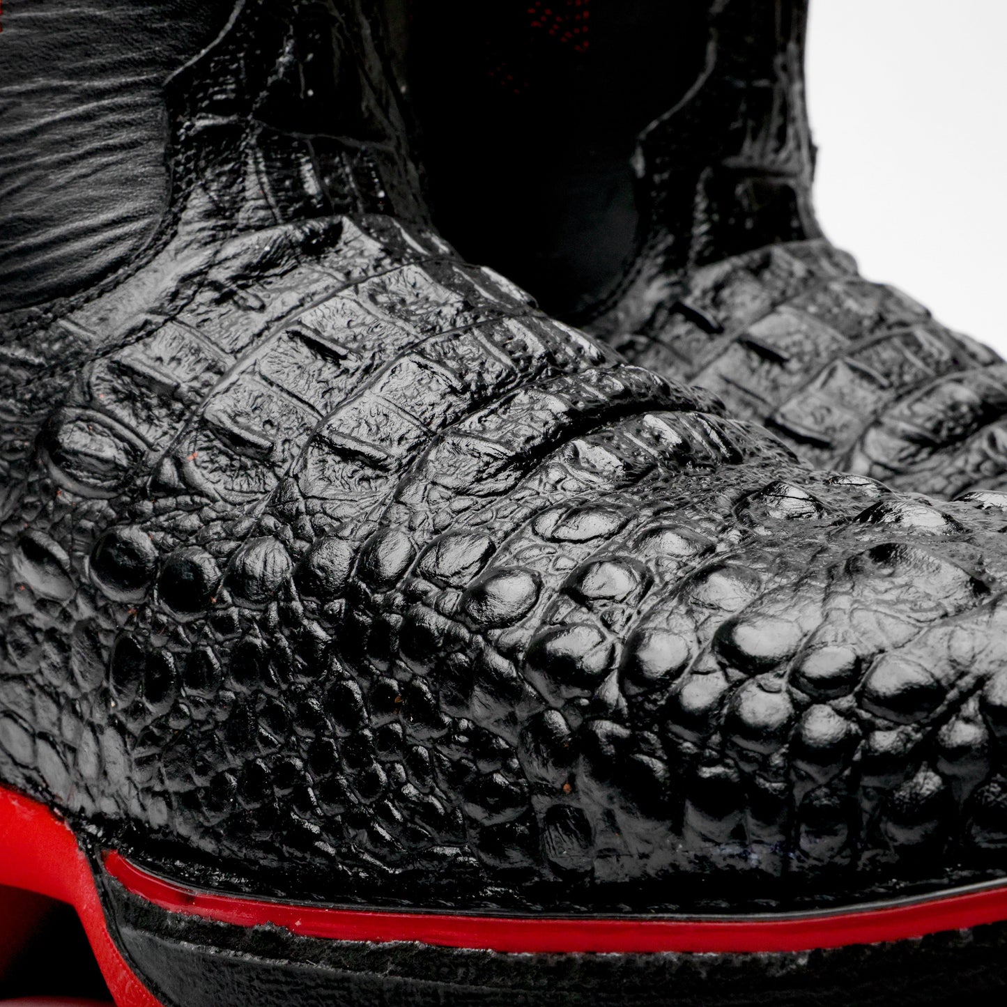 Black Caiman Neck Leather Boots With 3D Lightweight Sole - Composite Toe