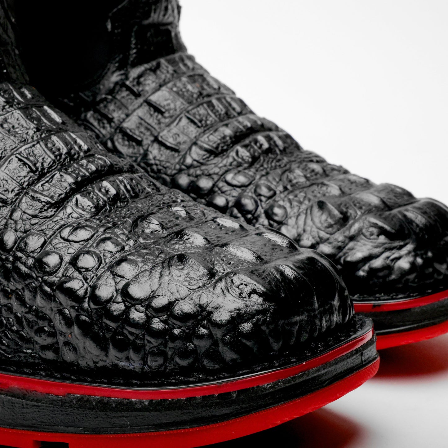 Black Caiman Neck Leather Boots With 3D Lightweight Sole - Composite Toe