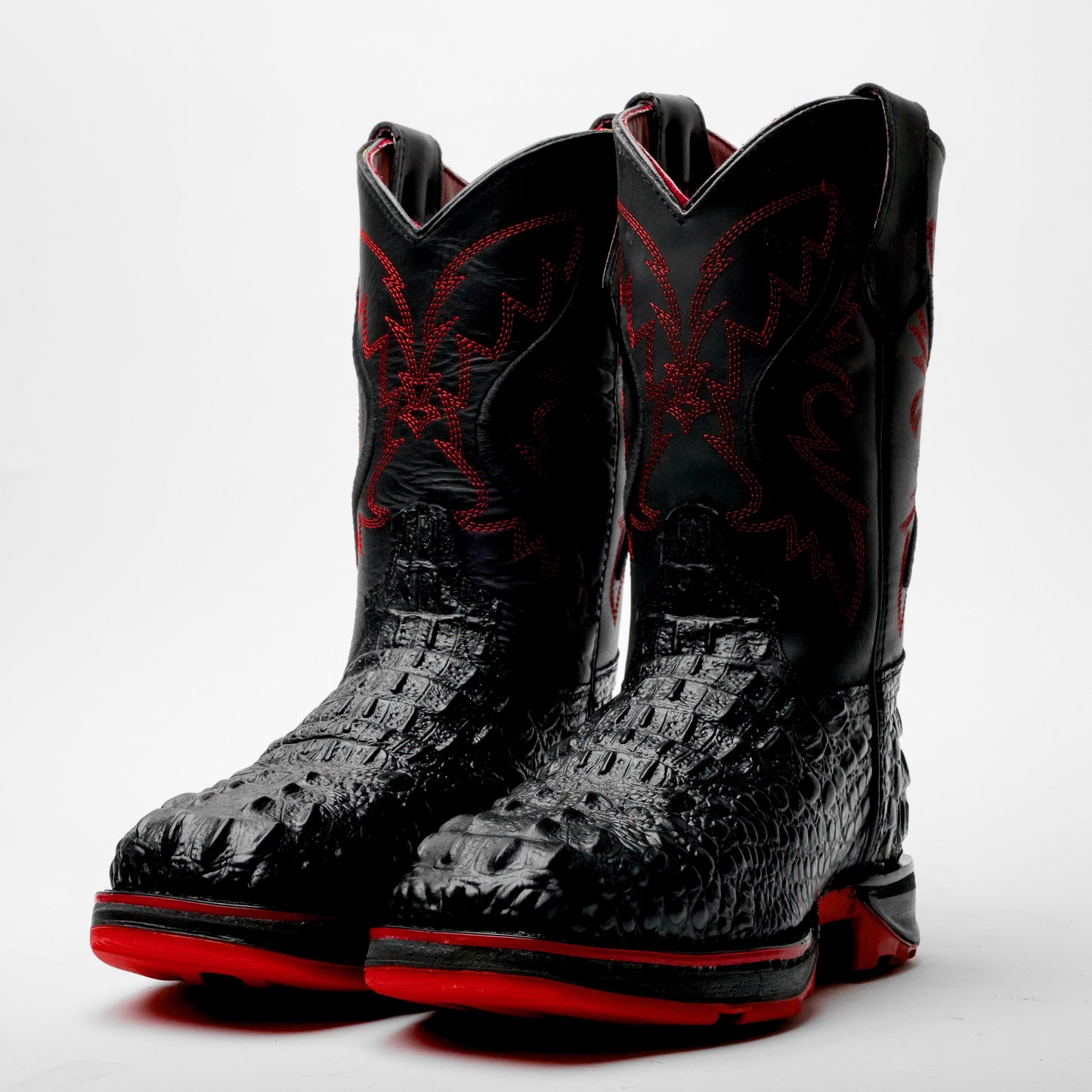Black Caiman Neck Leather Boots With 3D Lightweight Sole - Composite Toe