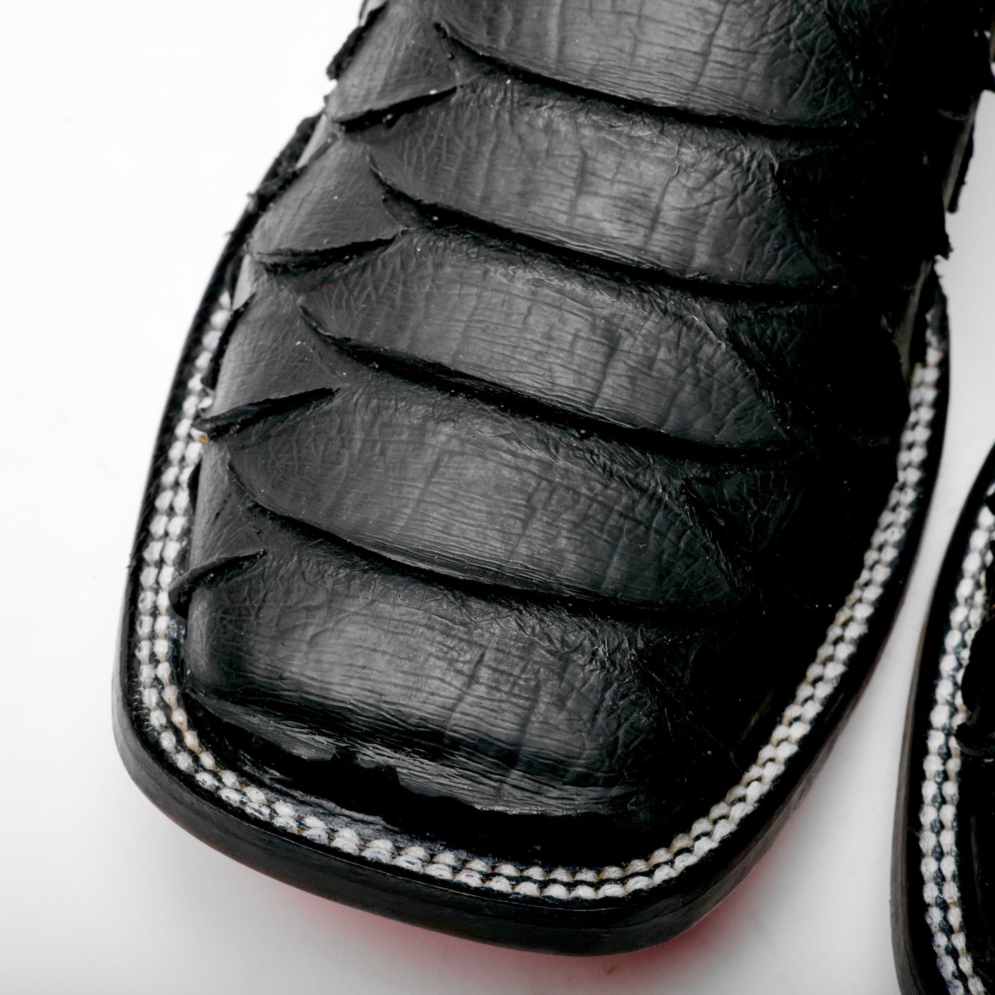 Matte Black Jumbo Python Leather Boots - Square Toe