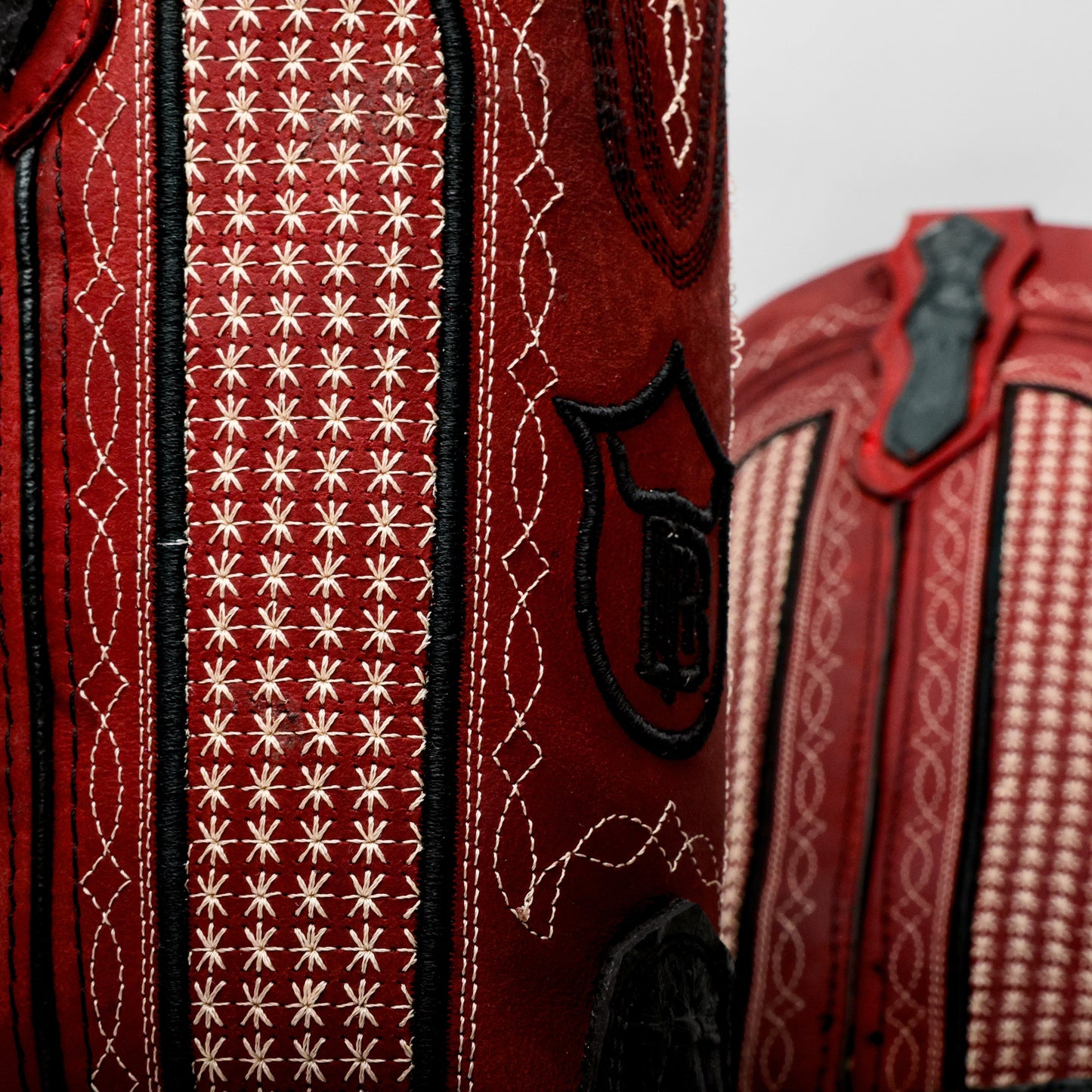 Black Caiman Neck Leather Boots - Square Toe