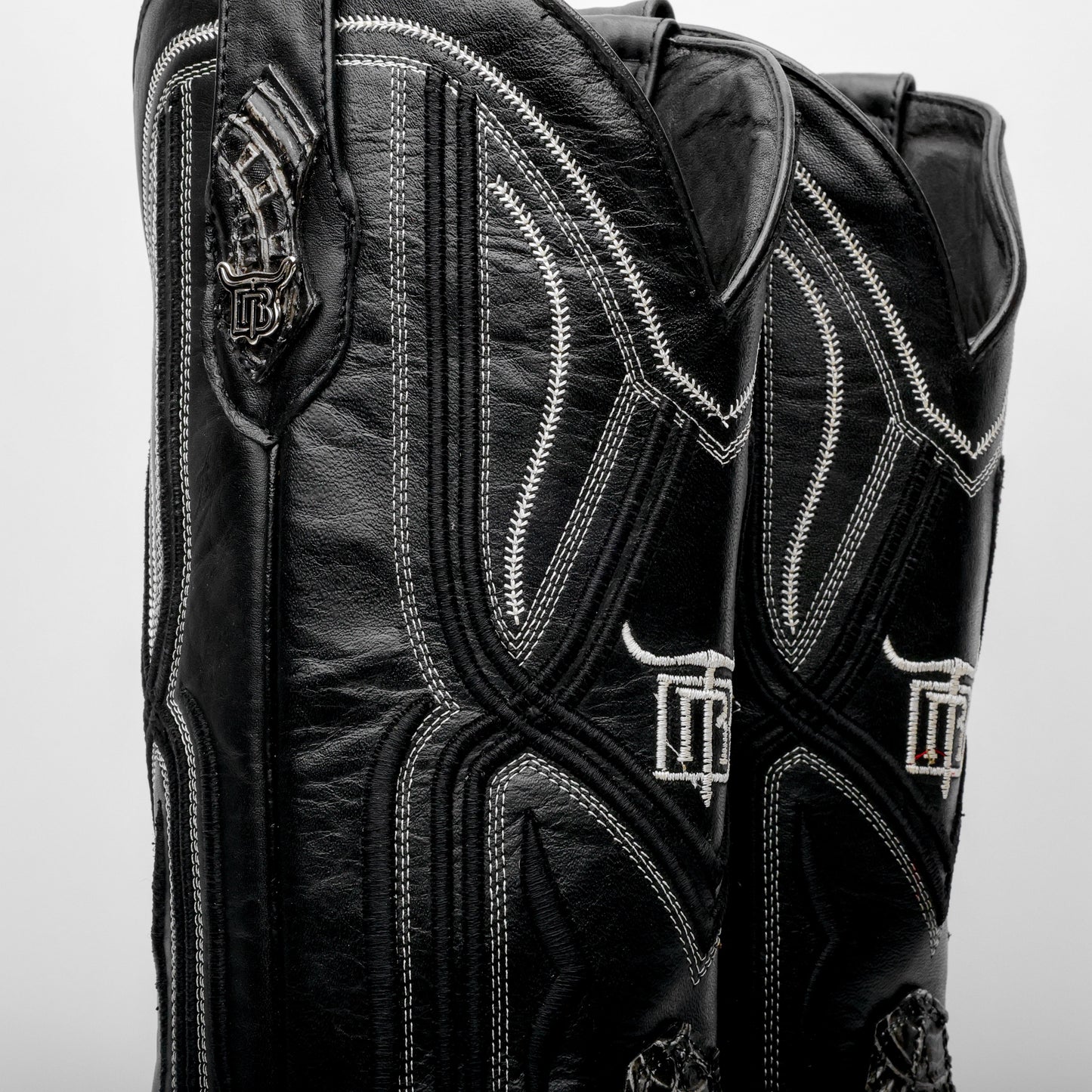 “Ace Of Spades” GreyBlack Leather Boots - Square Toe