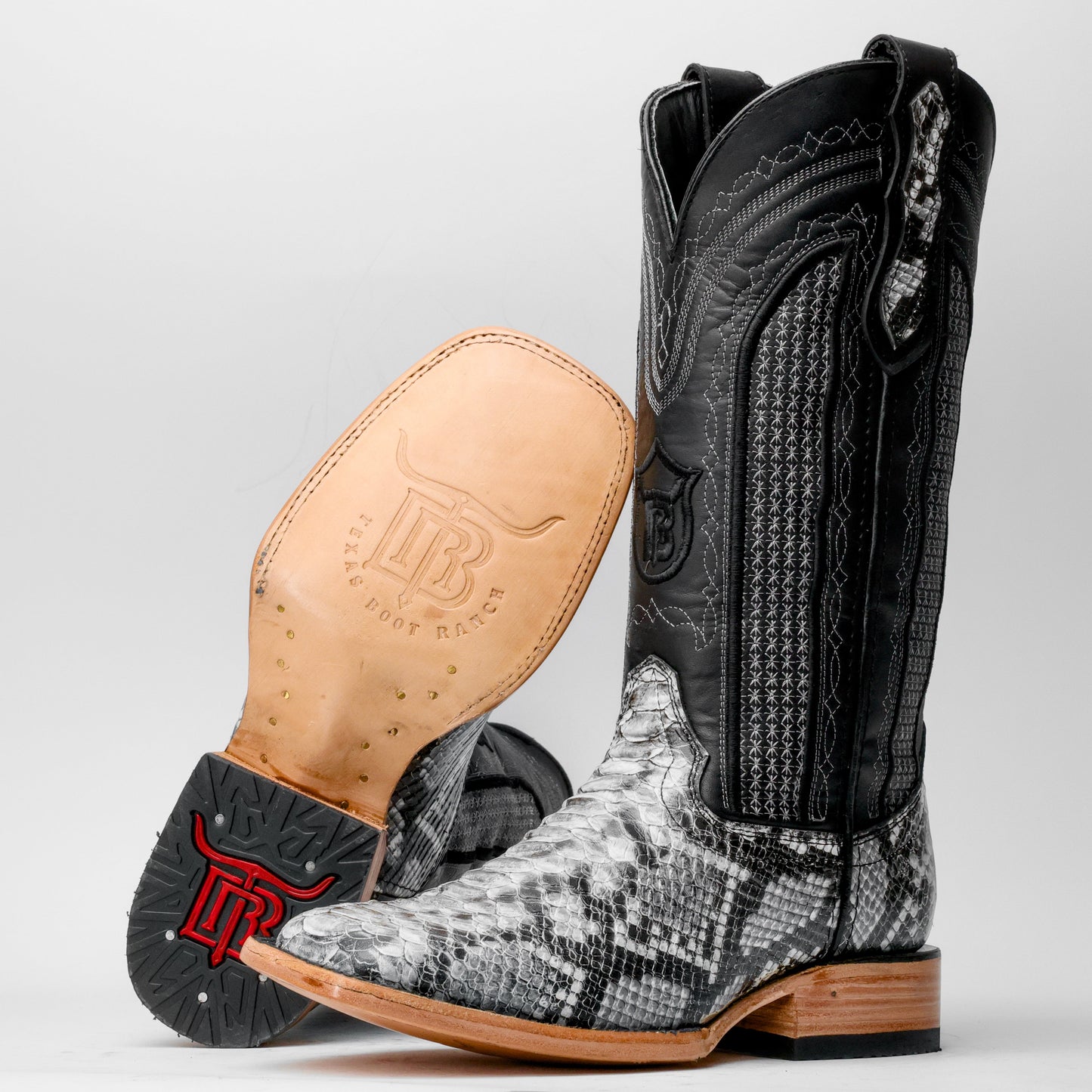 Natural Python Leather Boots - Square Toe