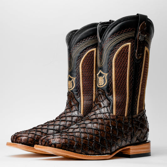 Brown Mini Pirarucu Leather Boots - Square Toe