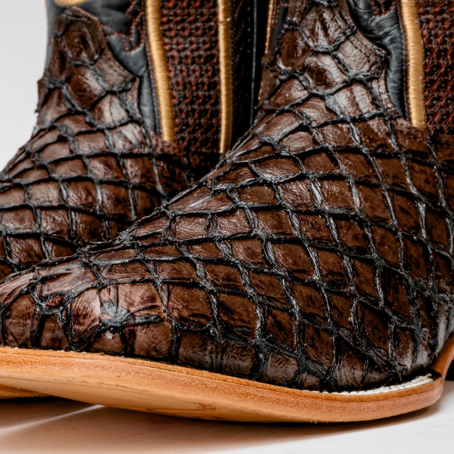 Brown Mini Pirarucu Leather Boots - Square Toe