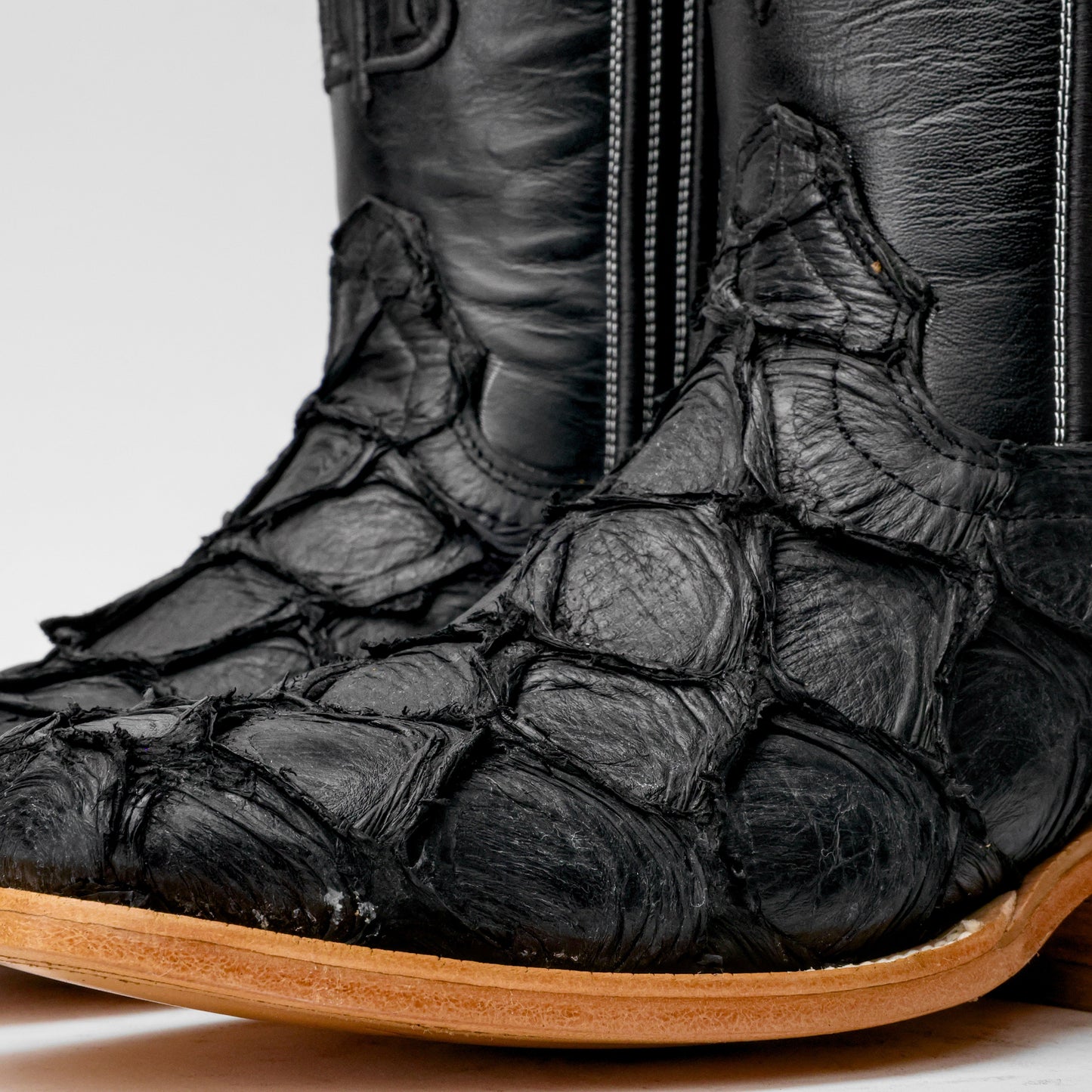 Matte Black Genuine Pirarucu Boots - Square Toe