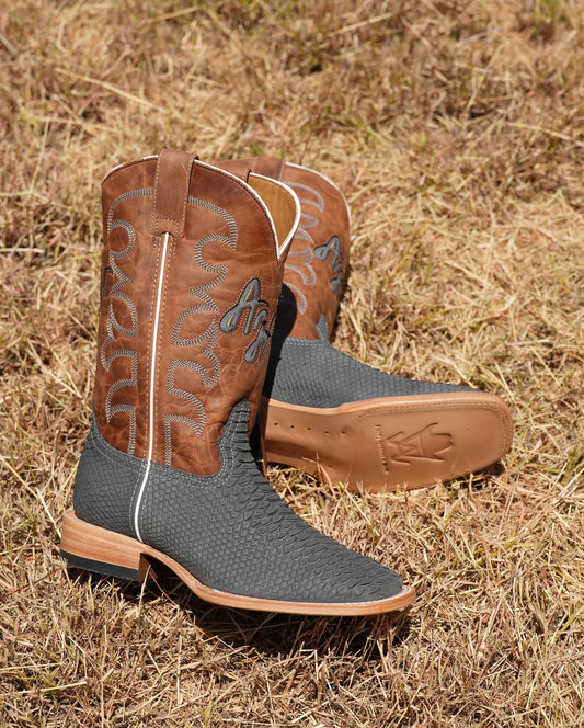 Men’s Rustic Gray Python Leather Boots With Brown Shaft