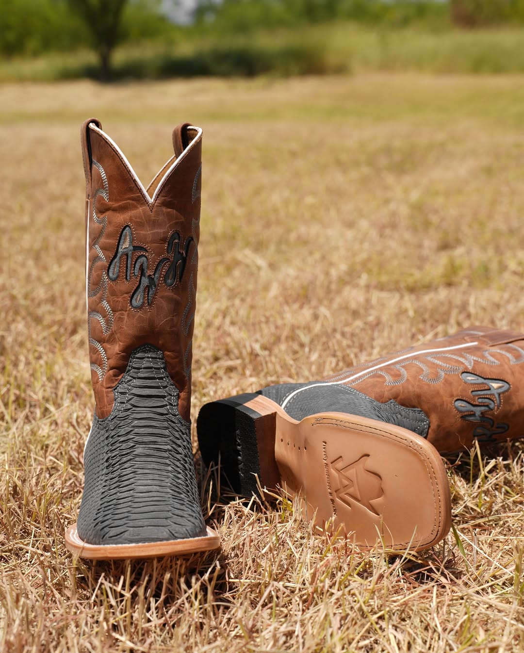 Men’s Rustic Gray Python Leather Boots With Brown Shaft