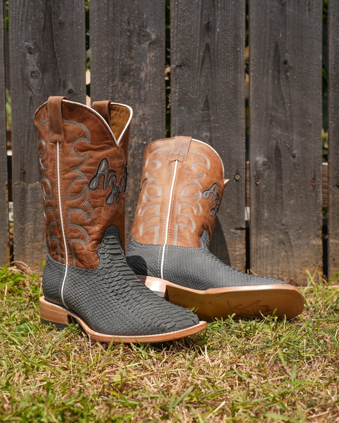 Men’s Rustic Gray Python Leather Boots With Brown Shaft