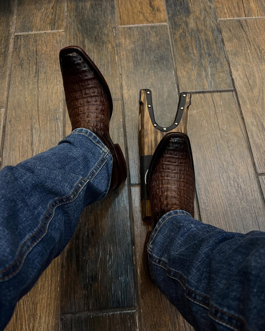 Roma Crocodile Cowboy Boots – Dark Chocolate, Square Toe