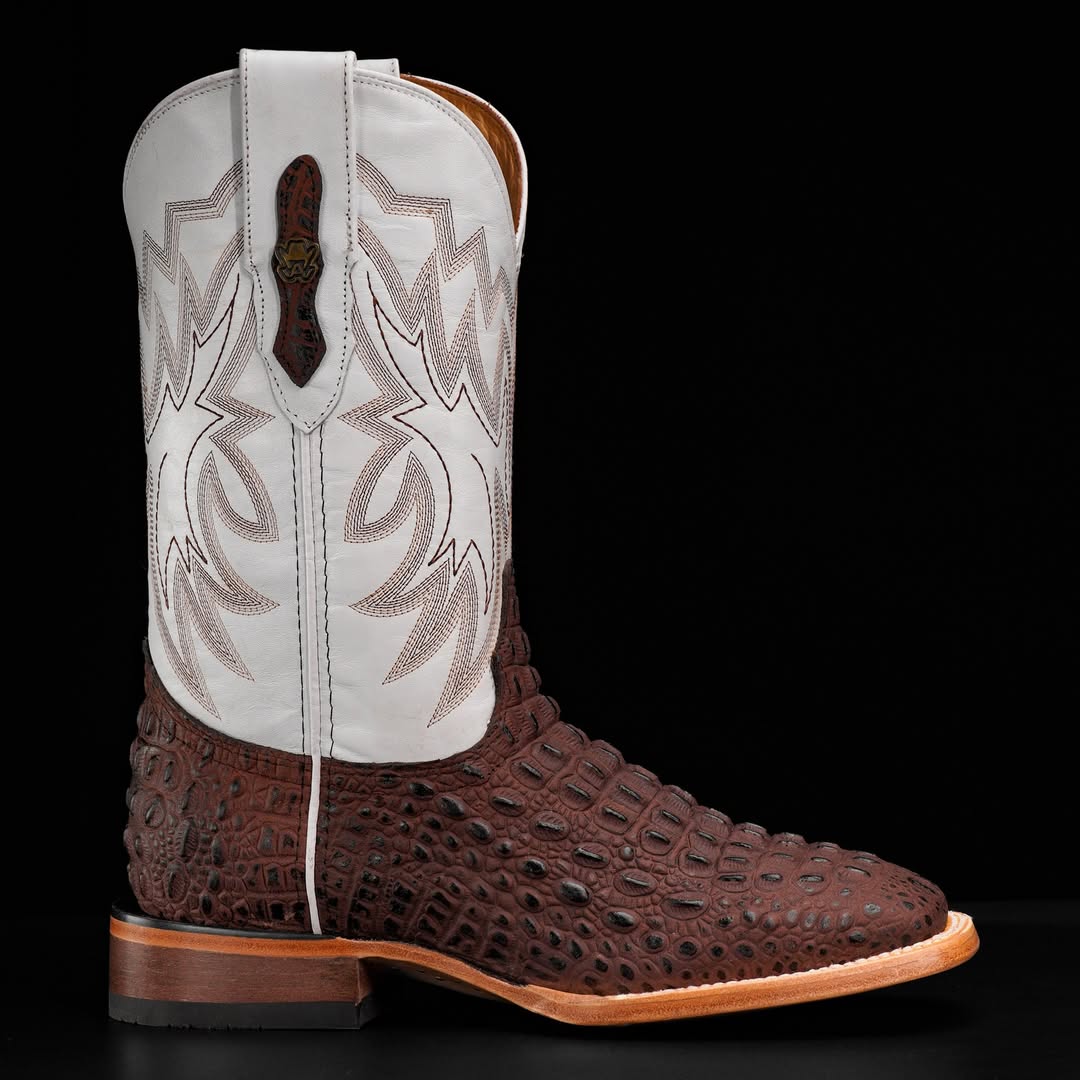 New Arrival Matte Brown Caiman Horn Back Boots On SALE  For