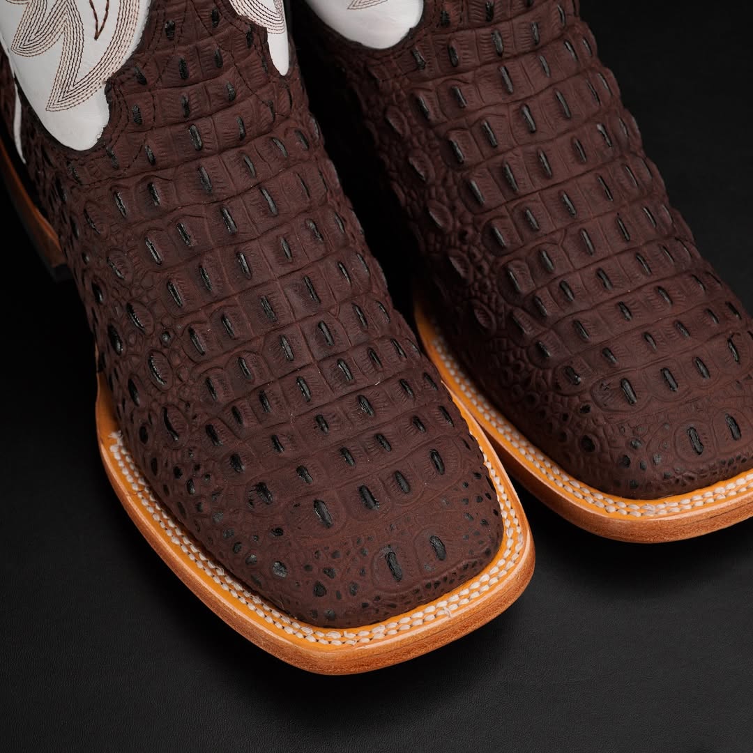 New Arrival Matte Brown Caiman Horn Back Boots On SALE  For