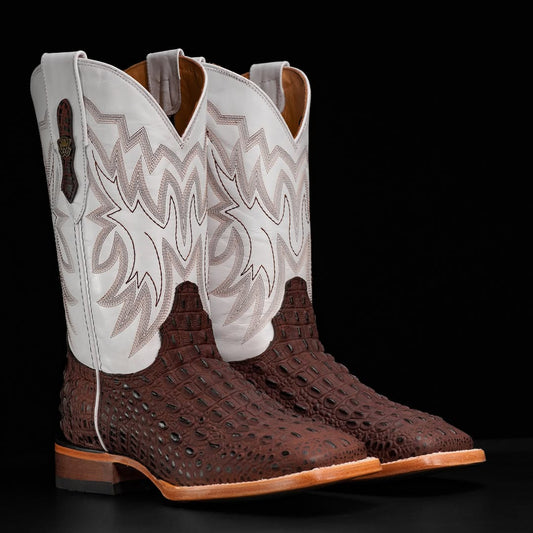 New Arrival Matte Brown Caiman Horn Back Boots On SALE  For