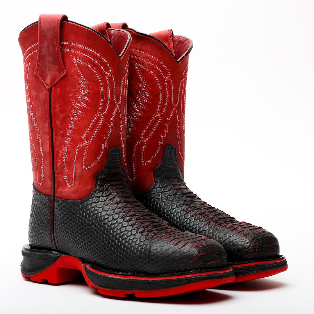 BlackRed Python Leather Boots With 3D Lightweight Sole - Composite Toe