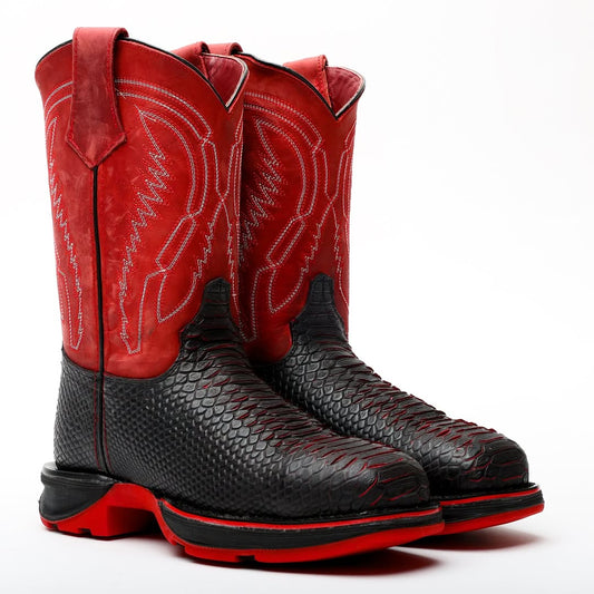 BlackRed Python Leather Boots With 3D Lightweight Sole - Composite Toe