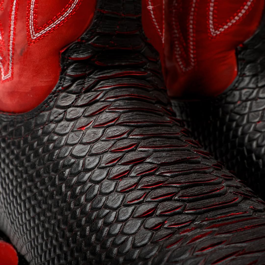 BlackRed Python Leather Boots With 3D Lightweight Sole - Composite Toe
