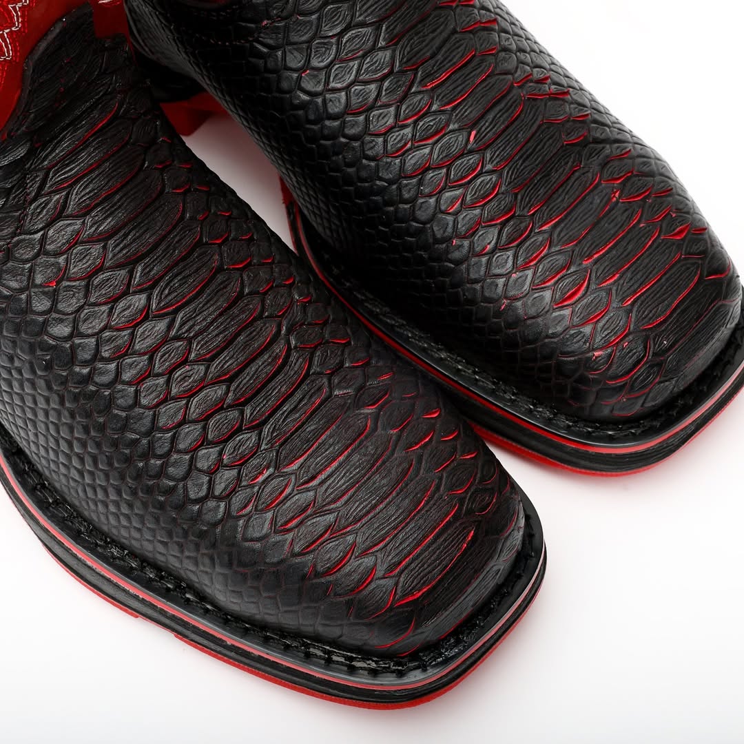 BlackRed Python Leather Boots With 3D Lightweight Sole - Composite Toe