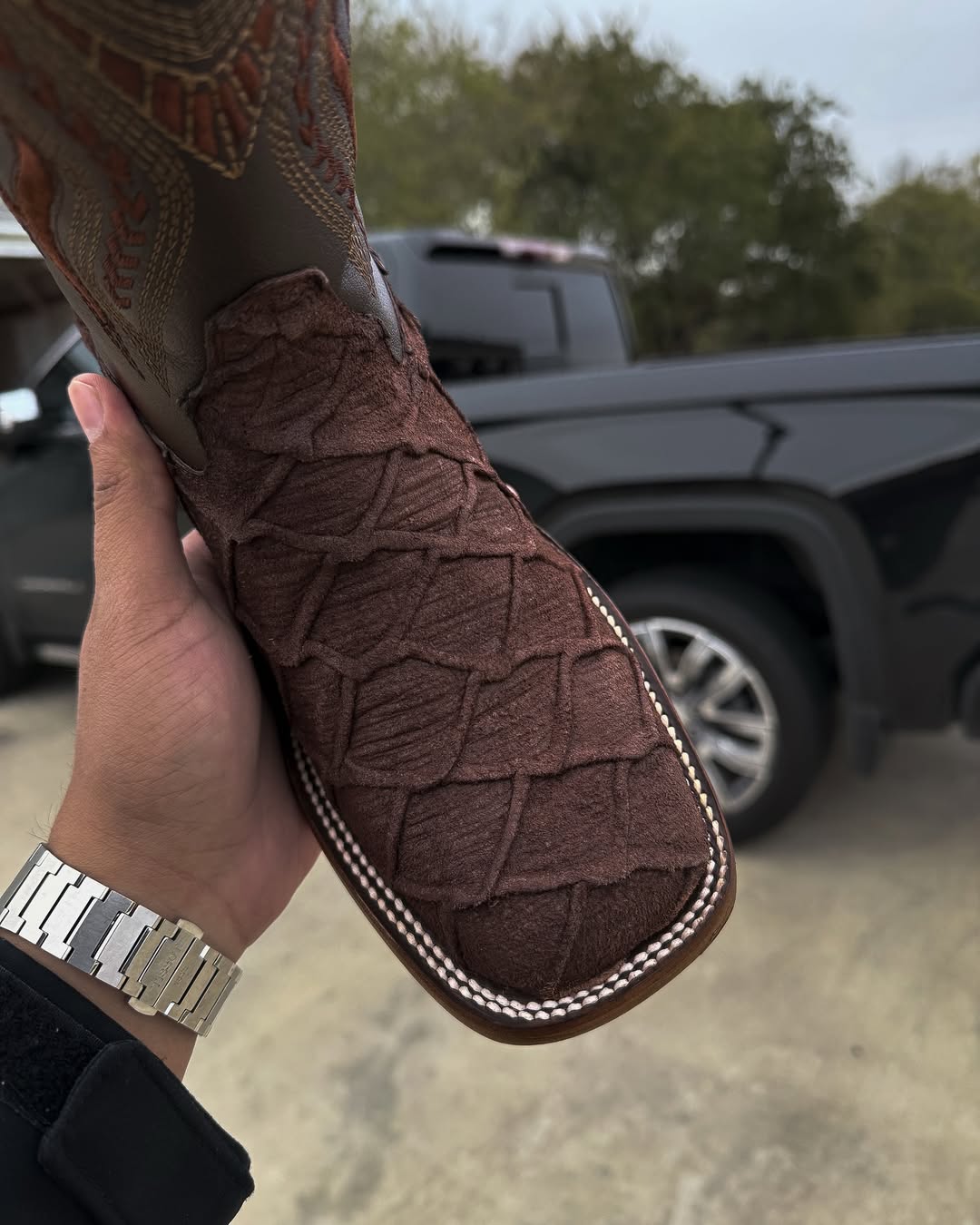 Brown Pirarucu Leather Boots - Square Toe