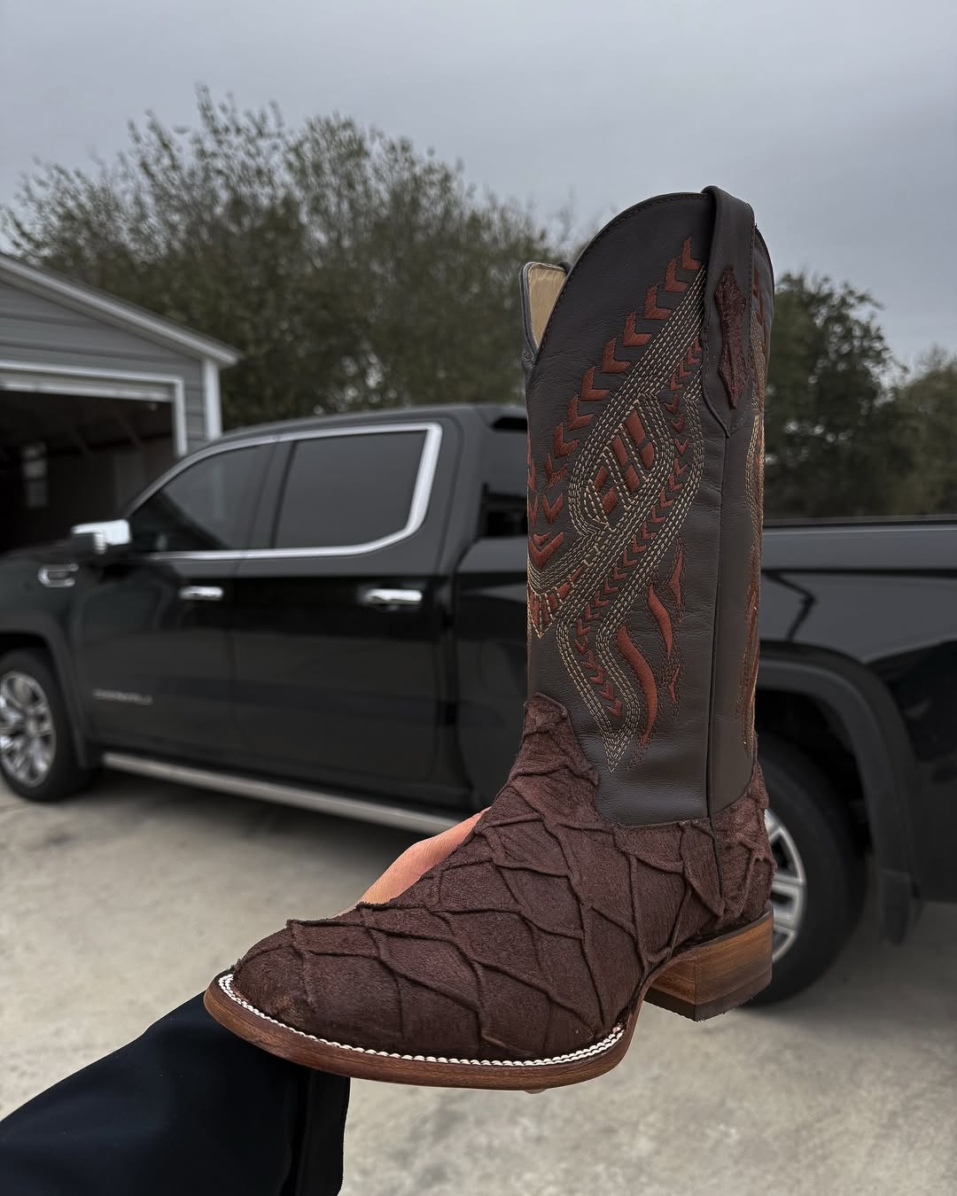 Brown Pirarucu Leather Boots - Square Toe