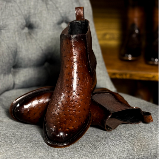 Men's Brown Ostrich Leather Chelsea Boots