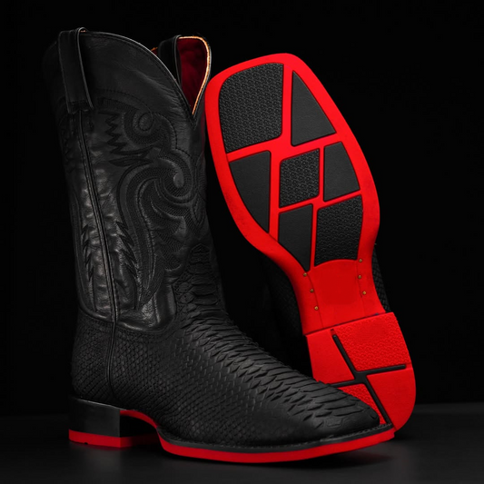 Black Python Leather Cowboy Boots – Red Sole Edition